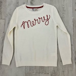 Classic Holiday Sweater. White and Red. Girls M.